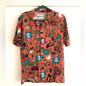 NWOT-Día De Los Muertos Orange Patterned Men's Shirt